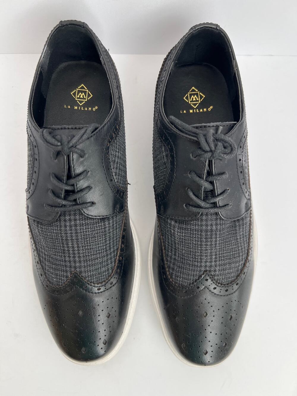 La Milano Men Palmer Wingtip Oxford Sneaker Black Textured Dress Shoe 9.5